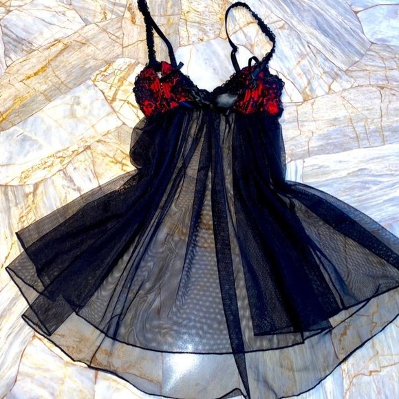 Victoria’s Secret Black Babydoll “Sexy little Things” Slip Small Rare Bow Cup